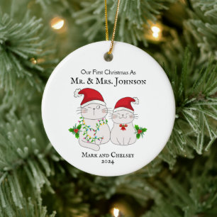 Décoration En Céramique Notre Premier Noël En Tant Que M. Et Mme Cute Cats