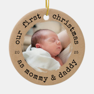 Décoration En Céramique Notre premier Noël en tant que maman et papa Kraft