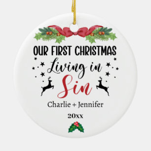 Décoration En Céramique Notre premier Noël en vivant dans le péché Drôle d