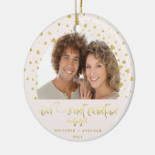 Décoration En Céramique Notre premier Noël engagé Photo Gold Hearts (Gauche)