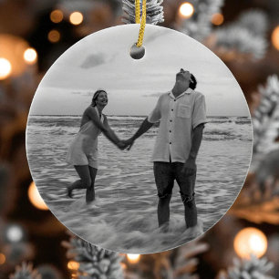 Décoration En Céramique Notre premier Noël engagé photo noir et blanc