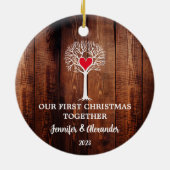 Décoration En Céramique Notre premier Noël ensemble amour arbre bois rusti (Dos)