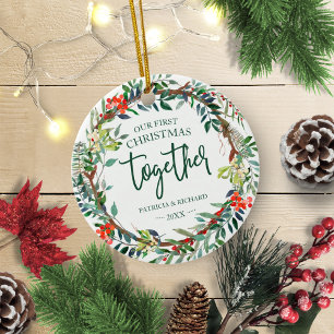 Décoration En Céramique Notre premier Noël ensemble Couronne rustique en c