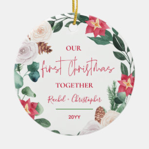 Décoration En Céramique Notre premier Noël Ensemble Floral Wreath Photo