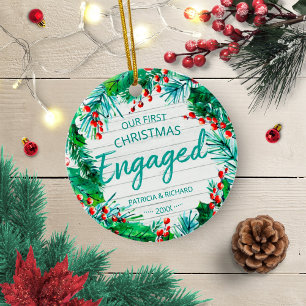 Décoration En Céramique Notre premier Noël fiancés Couronne rustique
