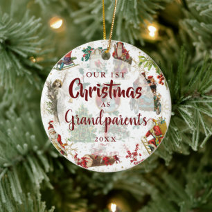 Décoration En Céramique Notre premier Noël grands-parents Photo vintage