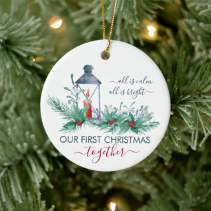 Décoration En Céramique Notre premier Noël Lantère de houx et de bougies