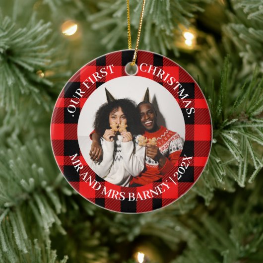 Décoration En Céramique Notre premier Noël M. et Mme Newlysée élégant (Arbre)