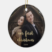 Décoration En Céramique Notre premier Noël | Mariage Photos Gold Script (Gauche)