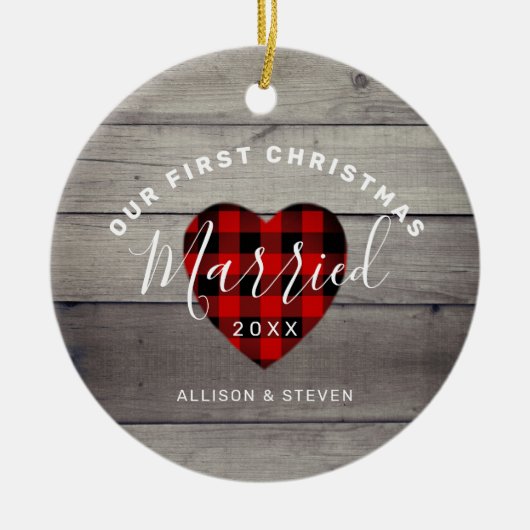 Décoration En Céramique Notre premier Noël Marié Rustique Personnalisé (Devant)