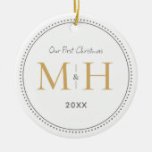 Décoration En Céramique Notre premier Noël Nouveau mariés Monogramme Blanc (Devant)