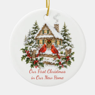 Décoration En Céramique Notre Premier Noël Nouvelle Maison Cardinal Rouge 