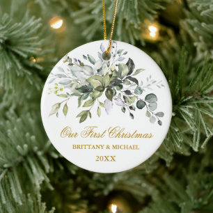 Décoration En Céramique Notre première aquarelle de Noël Verdure Or