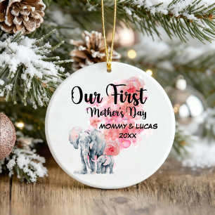 Décoration En Céramique Notre Première Fête des Mères Maman et Eléphants B