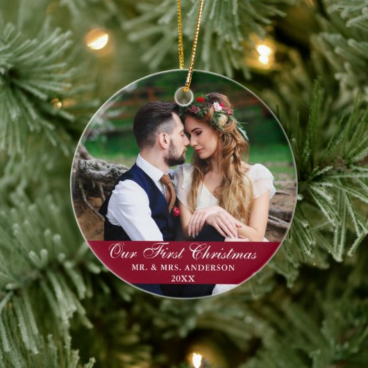 Décoration En Céramique Notre Première Photo de Mariage de Noël Bourgogne (Arbre)