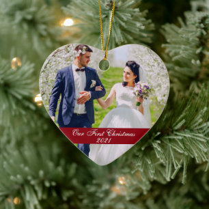 Décoration En Céramique Notre première photo de mariage de Noël en forme d