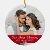 Décoration En Céramique Notre Première Photo de Mariage de Noël Rouge (Devant)