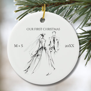 Décoration En Céramique Notre première photo de Noël Robe de mariée Costum