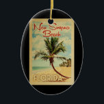 Décoration En Céramique Nouveau Smyrna Beach Palm Tree Vintage voyage<br><div class="desc">Un imprimé d'art moderne de New Smyrna Beach Floride,  rétro et unique au milieu du siècle,  dans un style d'affiche de voyage vintage. Il dispose d'un palmier incurvé sur une plage de sable avec l'océan sous un ciel bleu nuageux.</div>