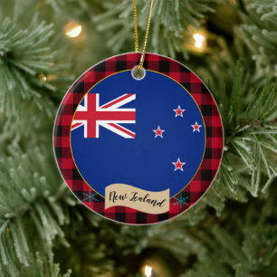 Décoration En Céramique Nouvelle-Zélande, Plaid de buffle rouge et drapeau