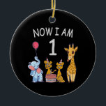 Décoration En Céramique Now I le 1er jour du Birthday<br><div class="desc">Joyeux anniversaire. Funny and lovely Kids Birthday design with a cute Elephant,  two ferrets and a girafe celebrating your birthday at the zoo.</div>