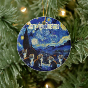 Décoration En Céramique Nuit étoilée de Noël Van Gogh amateur de chats