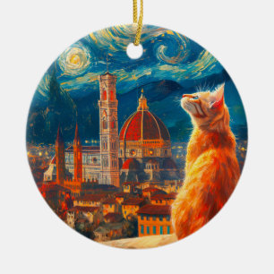 Décoration En Céramique Nuit étoilée sur Florence Art du chat roux