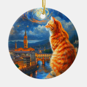 Décoration En Céramique Nuit étoilée sur Florence Art du chat roux