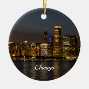 Décoration En Céramique Nuit Skyline Chicago Pano Souvenir Orament