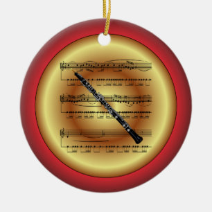 Décoration En Céramique Oboe ~ Sheet Music ~ Rouge/Vert/Or ~ Christmas ~ ~