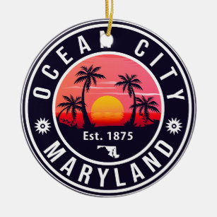 Décoration En Céramique Ocean City Maryland Retro Sunset Souvenirs 60s