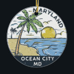 Décoration En Céramique Ocean City Maryland Vintage<br><div class="desc">Illustration dessinée à la main par Ocean City avec palmiers et vagues dans l'arrière - plan. Parfait pour tous ceux qui aiment visiter Ocean City.</div>