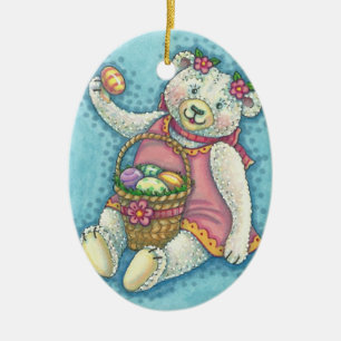 Décoration En Céramique OEUF DE PÂQUES TEDDDY OURS ORNAMENT Oval