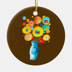 Décoration En Céramique OEuvre d'aquarelle de fleurs funky