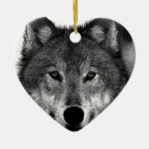 Décoration En Céramique Oeuvre de Loup noir et blanc