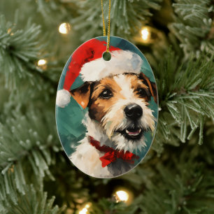 Décoration En Céramique OEuvre de peinture de Noël Russel Terrier