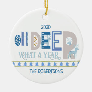 Décoration En Céramique Oh Cerf Quelle Année Amusant Noël Bleu