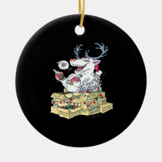 Décoration En Céramique Oh Deer Drunk Reindeer Celebrating ChristmOrnament (Devant)