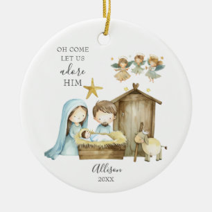 Décoration En Céramique Oh Viens Lui Adore La Scène De La Nativité Noël