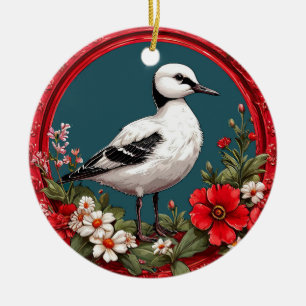 Décoration En Céramique Oiseau coloré avec cadre floral