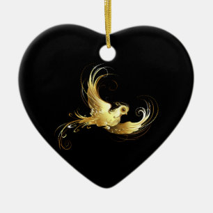 Décoration En Céramique Oiseau d'or sur Arrière - plan noir