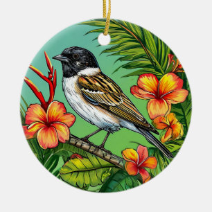 Décoration En Céramique Oiseau Élégant de la Nature avec Fleurs Dessin Déc