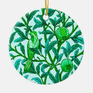 Décoration En Céramique Oiseau et grenade Art Nouveau, Turquoise & Aqua