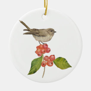 Décoration En Céramique Oiseaux à l'aquarelle "Fauvette babillarde"