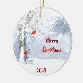 Décoration En Céramique Oiseaux cardinaux rouges datés Noël Arbres enneigé (Gauche)