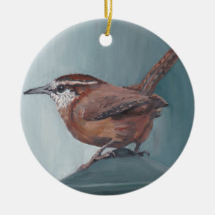 Décoration En Céramique Oiseaux de Carolina Wren Art Round Porcelain Ornem