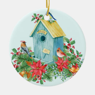 Décoration En Céramique Oiseaux de Noël et Berries