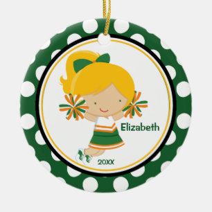 Décoration En Céramique Or vert d'ornement de Noël de fille de pom-pom
