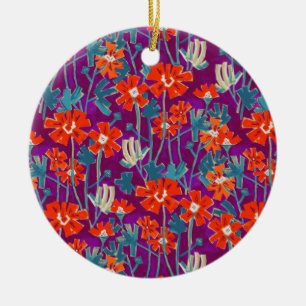 Décoration En Céramique Orange flowers on purple throw pillow