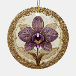 Décoration En Céramique Orchidée élégante dans un cadre doré complexe